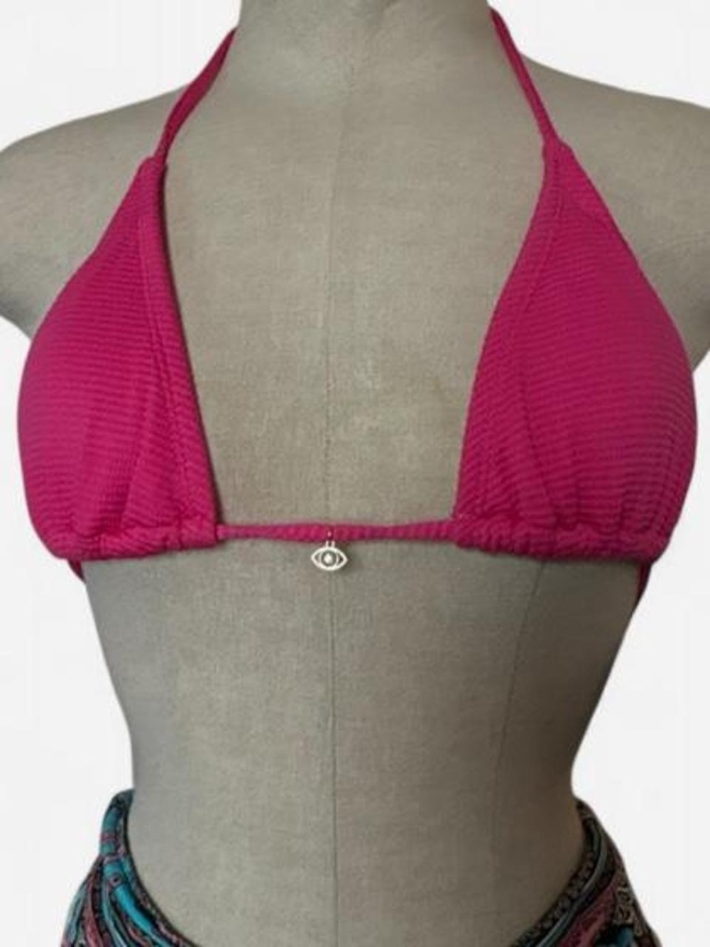 Decree Hot Pink Triangle Bikini Top with Evil Eye Charm NWT Size XS